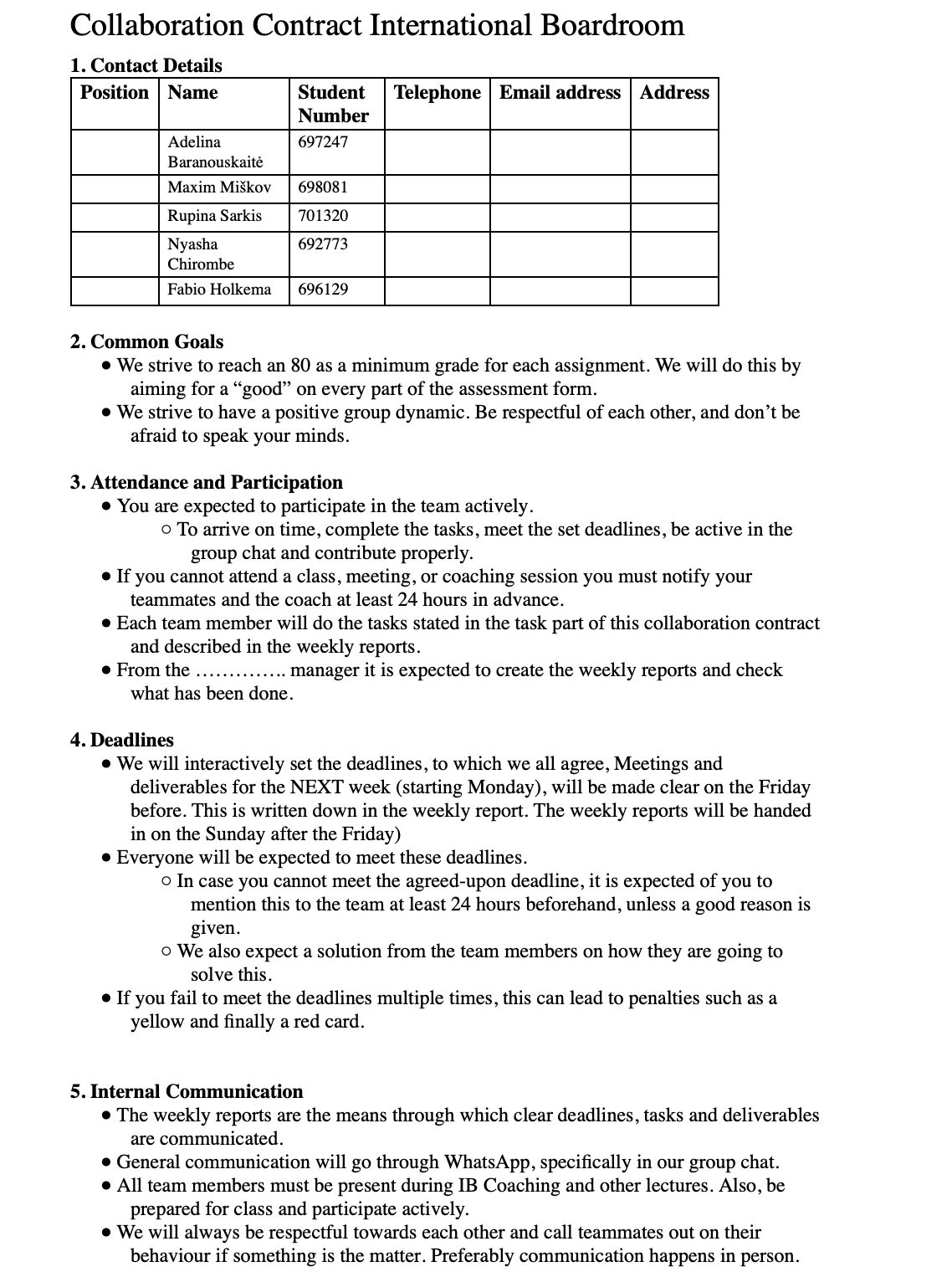 Collaboration Contract Term 1